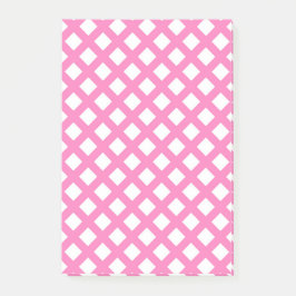 Notas Post-it® Patrón de diamante de cuadros rosado y blanco