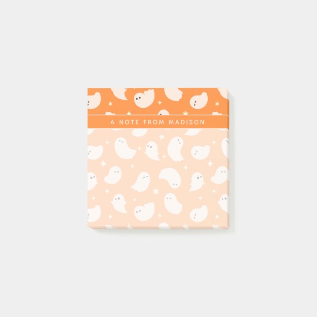 Notas Post-it® Patrón de dibujo del fantasma del naranja (Anverso)