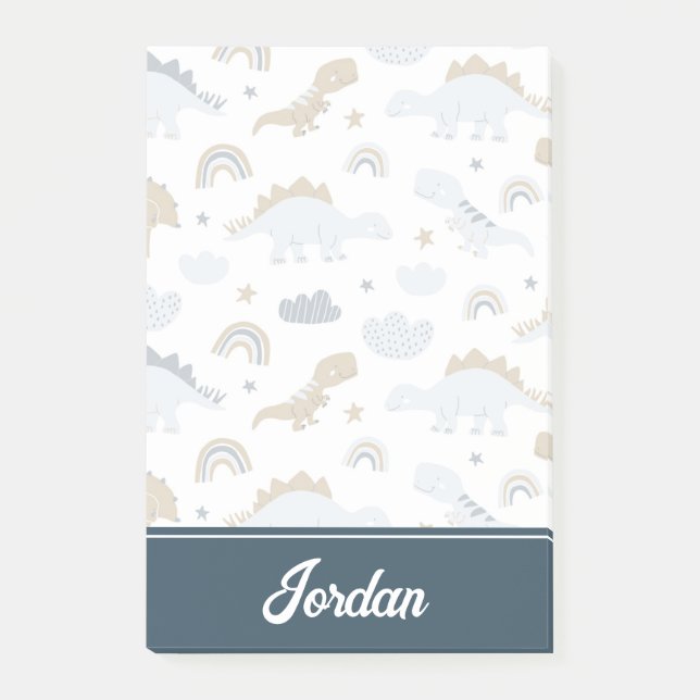 Notas Post-it® Patrón de dinosaurio arco iris (Anverso)