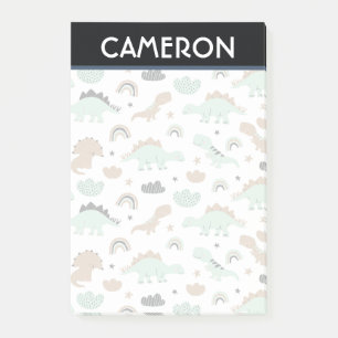 Notas Post-it® Patrón de dinosaurio verde de menta