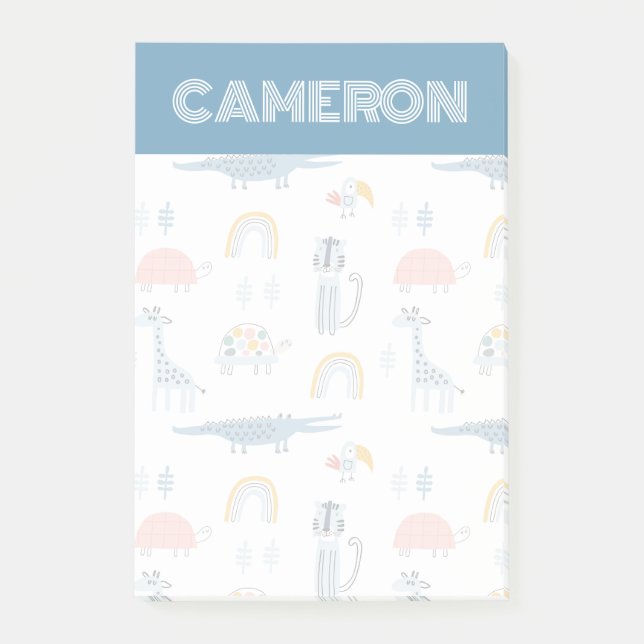 Notas Post-it® Patrón de diversión animal Doodle (Anverso)