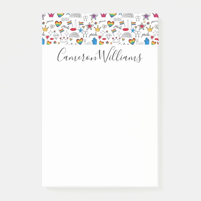 Notas Post-it® Patrón de Doodle del Orgullo Gay (Anverso)