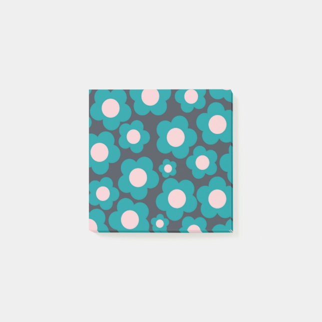 Notas Post-it® Patrón de flor hippie azul preppy (Anverso)