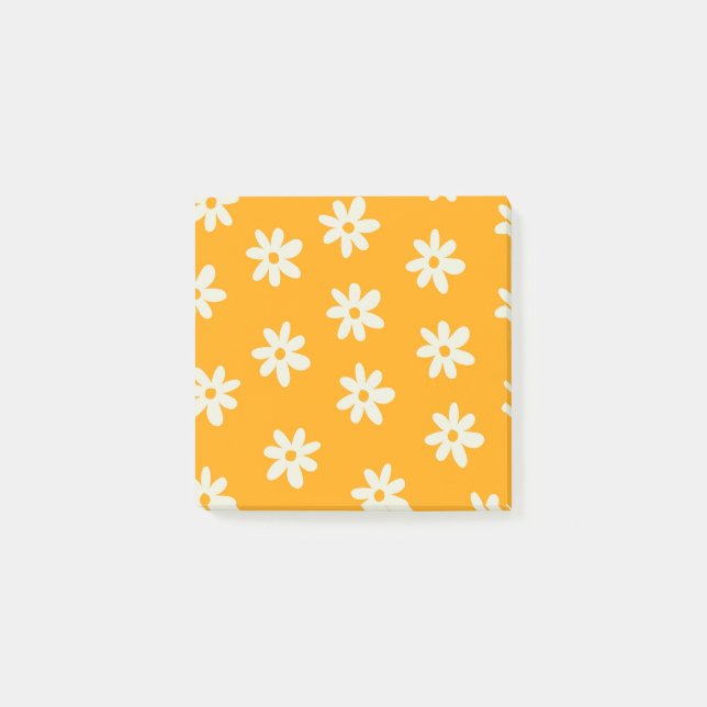 Notas Post-it® Patrón de flor simple flor floral blanco amarillo  (Anverso)