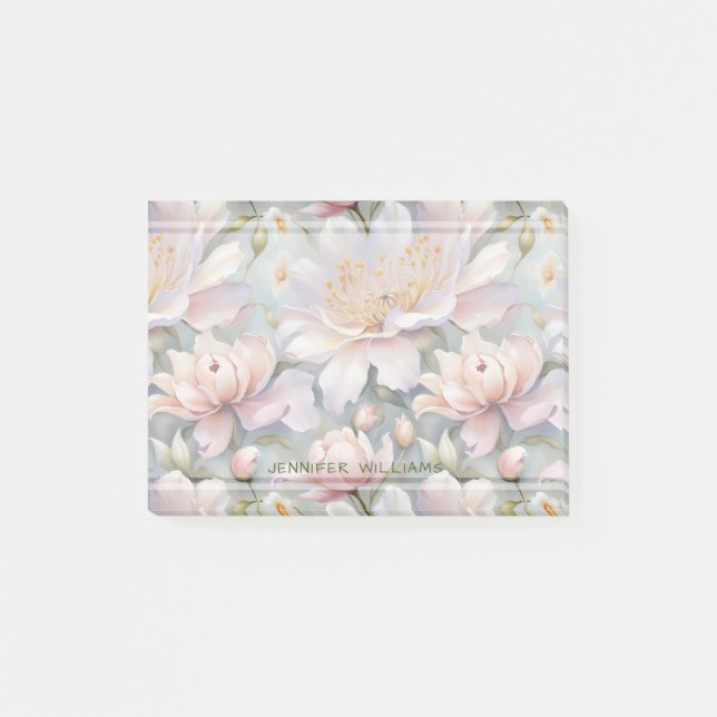 Notas Post-it® Patrón de flores bonitas peonías floral (Anverso)