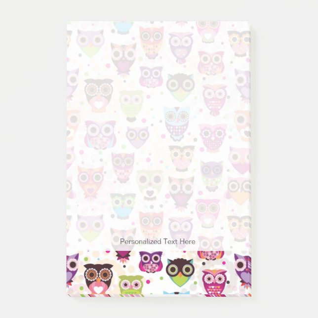 Notas Post-it® Patrón de fondo de búho para niños (Anverso)