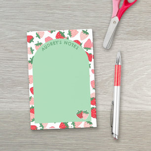 Notas Post-it® Patrón de Fresa Rosa Rojo Arco Verde Agregar Nombr
