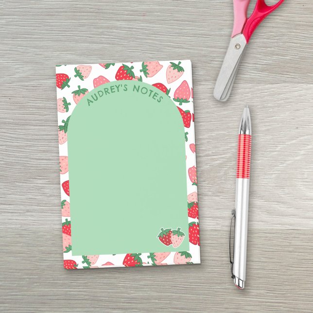 Notas Post-it® Patrón de Fresa Rosa Rojo Arco Verde Agregar Nombr (Subido por el creador)