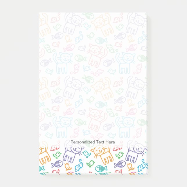 Notas Post-it® patrón de gato (Anverso)