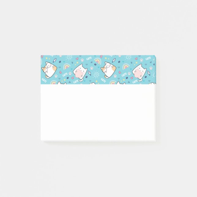 Notas Post-it® Patrón de gato kitty caprichoso (Anverso)