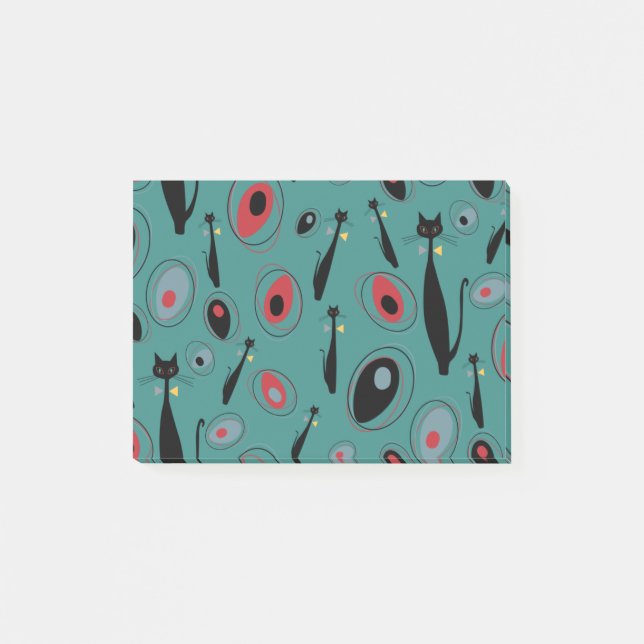 Notas Post-it® Patrón de gatos atómicos modernos de mediados del  (Anverso)