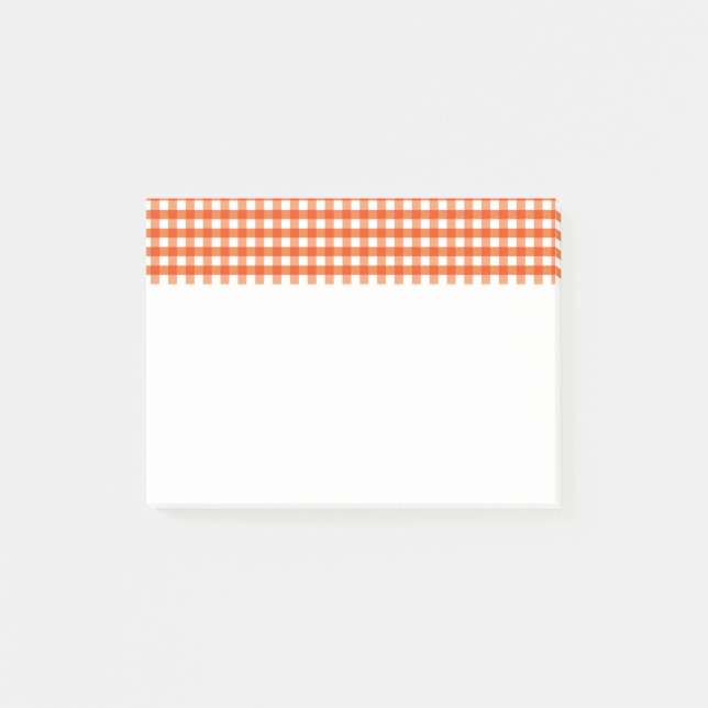 Notas Post-it® Patrón de Gingham blanco y naranja (Anverso)