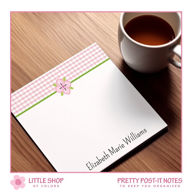 Notas Post-it® Patrón de Gingham Floral Rosa Personalizado (Subido por el creador)