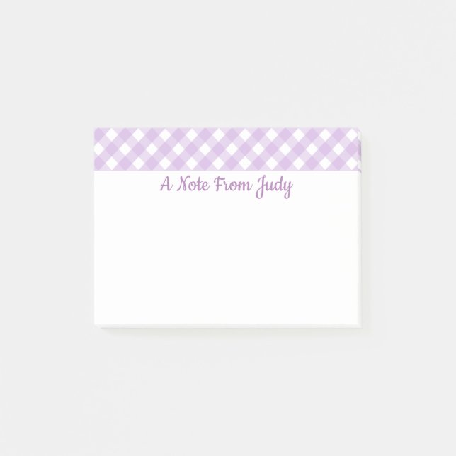 Notas Post-it® Patrón de Gingham púrpura Pastel (Anverso)