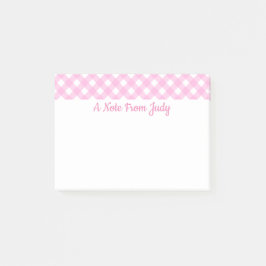 Notas Post-it® Patrón de Gingham rosa Pastel