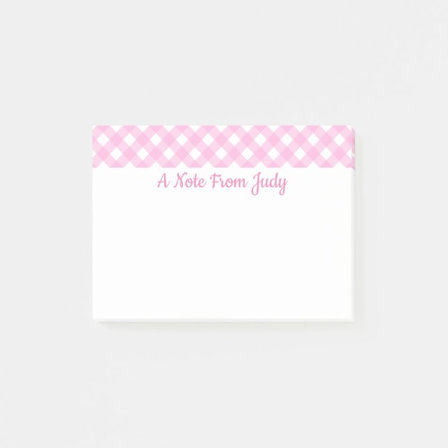 Notas Post-it® Patrón de Gingham rosa Pastel (Anverso)