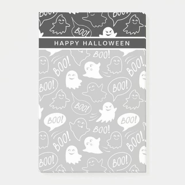 Notas Post-it® Patrón de Halloween de garabatos lindos en blanco  (Anverso)