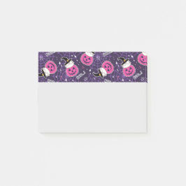 Notas Post-it® Patrón de Halloween de gatos y calabazas