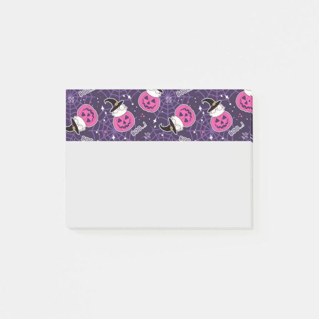 Notas Post-it® Patrón de Halloween de gatos y calabazas (Anverso)