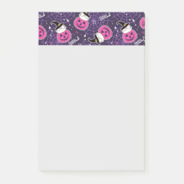 Notas Post-it® Patrón de Halloween de gatos y calabazas