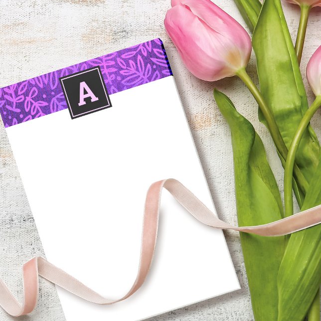 Notas Post-it® Patrón de hojas moradas de monograma follaje audaz (Subido por el creador)