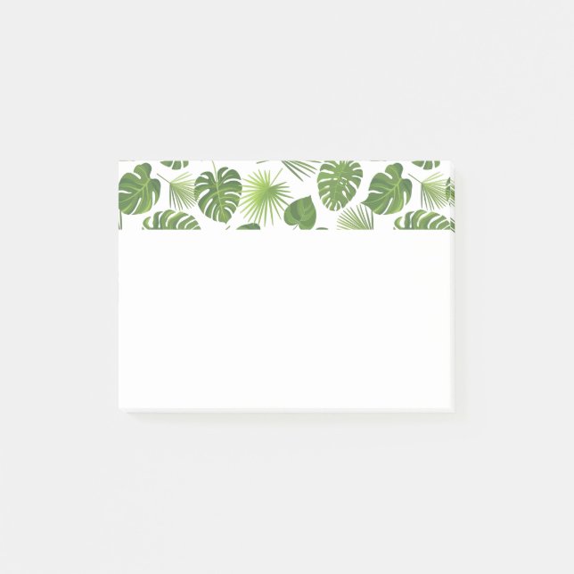 Notas Post-it® Patrón de hojas tropicales verdes y elegantes (Anverso)