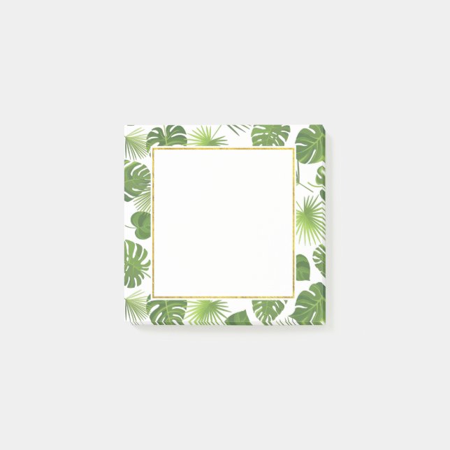 Notas Post-it® Patrón de hojas tropicales verdes y elegantes (Anverso)