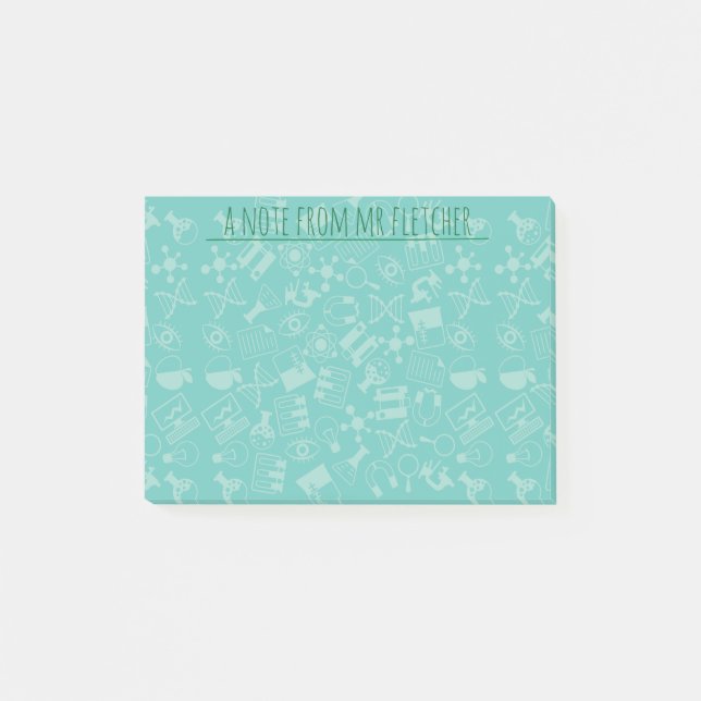 Notas Post-it® Patrón de iconos de ciencia personalizados (Anverso)