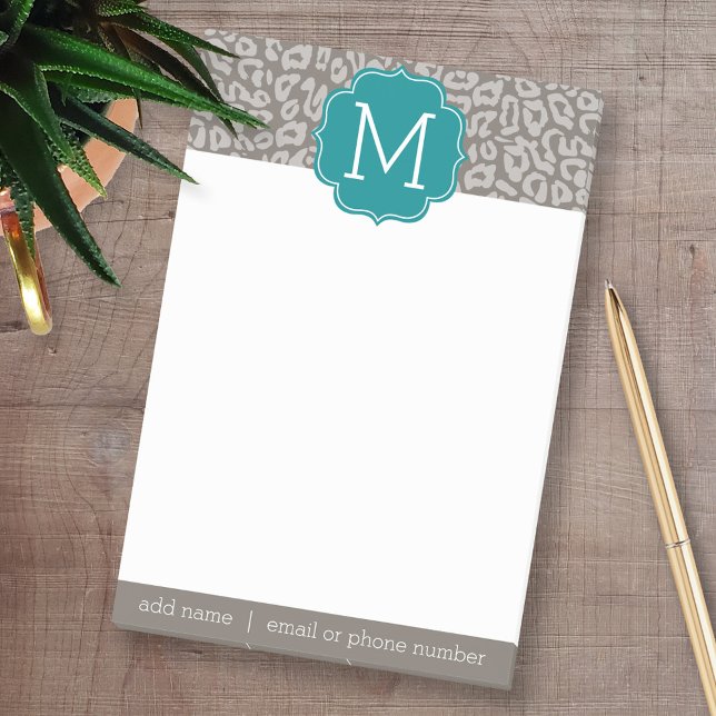 Notas Post-it® Patrón de impresión de leopardo de moda con monogr (Personalized Post-it Notes - add your name and other social media contact information)