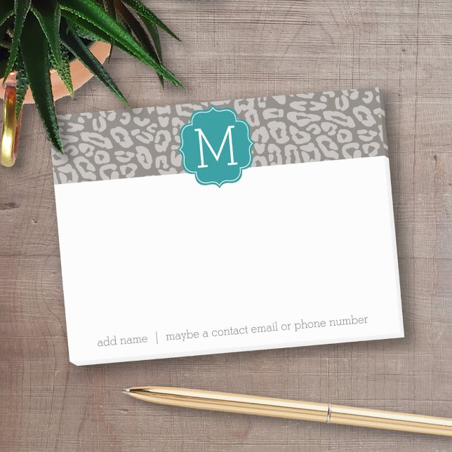 Notas Post-it® Patrón de impresión de leopardo de moda con monogr (Personalized post-it notes with an area to add your name or other text)