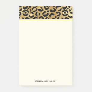 Notas Post-it® Patrón de impresión Leopardo en oro y negro