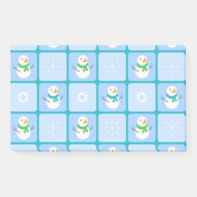 Notas Post-it® Patrón de invierno de snowman y copos de nieve (Anverso)