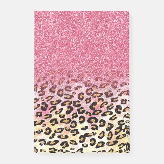 Notas Post-it® Patrón de leopardo del Purpurina rosa Glam (Anverso)