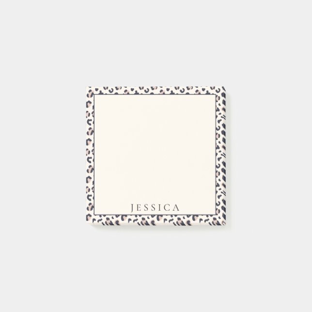 Notas Post-it® Patrón de leopardo rosado, nombre personalizado (Anverso)