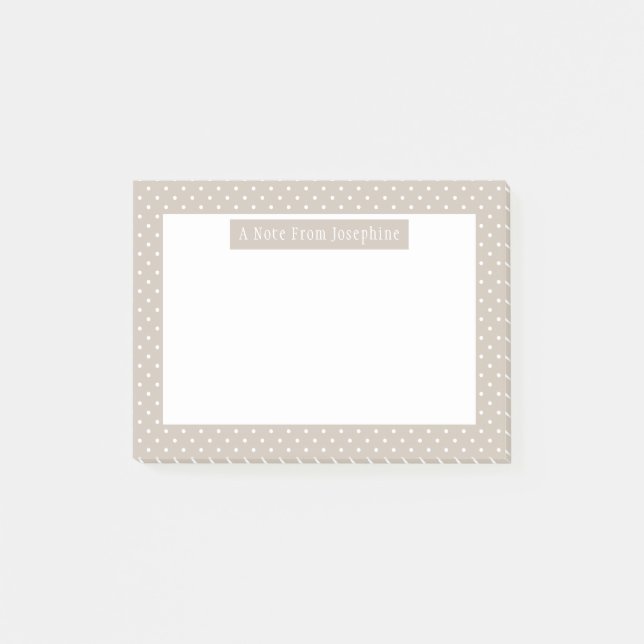 Notas Post-it® Patrón de lunares blancos sobre beige con texto pe (Anverso)