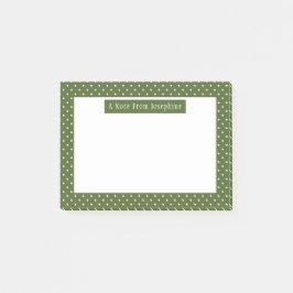 Notas Post-it® Patrón de lunares verde oliva con texto