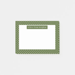 Notas Post-it® Patrón de lunares verde oliva con texto
