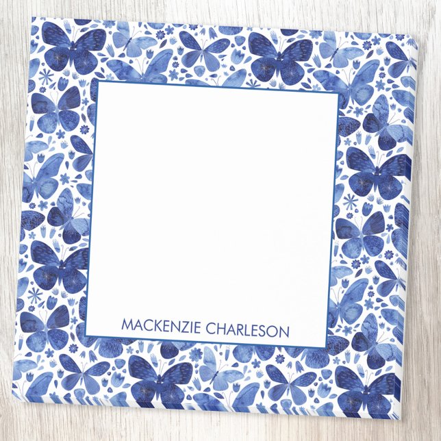 Notas Post-it® Patrón de mariposa acuarela Azul personalizado (Watercolor blue and white butterfly pattern personalized post it note)