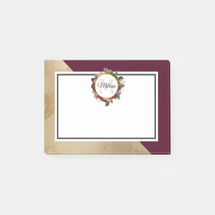 Notas Post-it® Patrón de mármol de oro y monograma de florines de