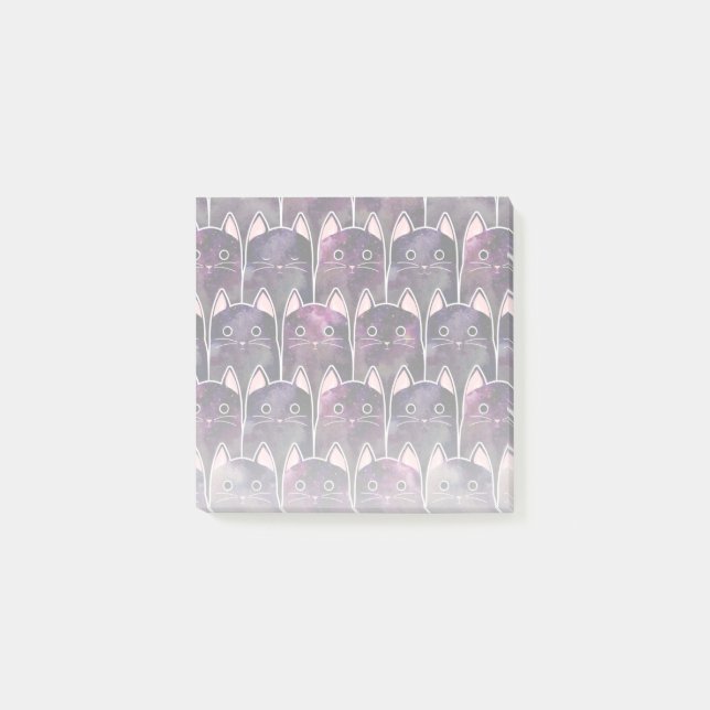 Notas Post-it® Patrón de muchos gatos galácticos (Anverso)