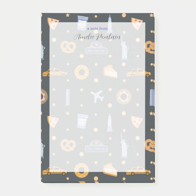 Notas Post-it® Patrón de NYC mate Nombre personalizado gris oscur (Anverso)