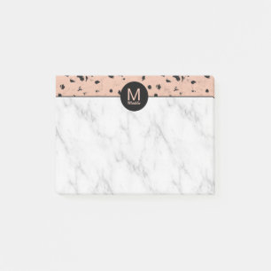 Notas Post-it® Patrón de oro y mármol Rosa de moda con monograma