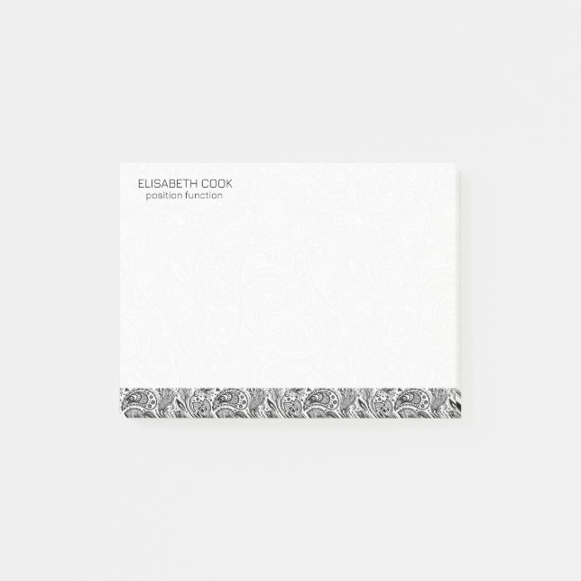 Notas Post-it® Patrón de paisley blanco y negro (Anverso)