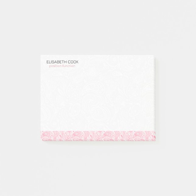 Notas Post-it® Patrón de paisley rosa y blanca (Anverso)