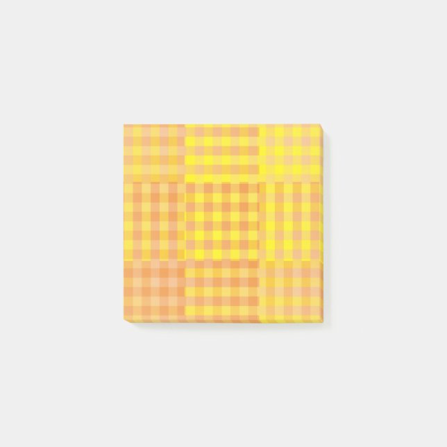 Notas Post-it® Patrón de parches de cuadros naranja amarillo (Anverso)