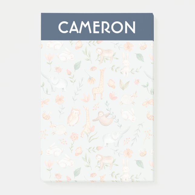 Notas Post-it® Patrón de Pastel de Animales Pequeños Verde azulad (Anverso)