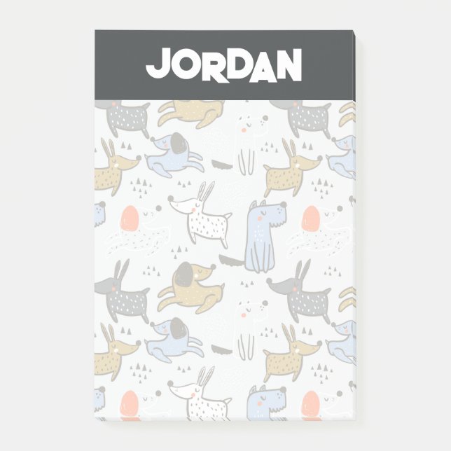 Notas Post-it® Patrón de perro de garabato (Anverso)