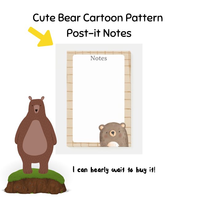 Notas Post-it® Patrón de Personalizado de oso corto (Cute Bear Cartoon Pattern Post-it Notes)