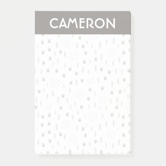 Notas Post-it® Patrón de pista de animales de Woodland (Anverso)