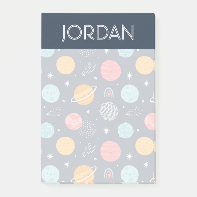 Notas Post-it® Patrón de planeta sonriente (Anverso)